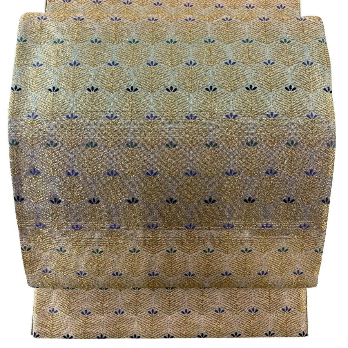【美品】 袋帶 名古屋帶 秀品級 若松樹 龜甲 金絲 米色 純蠶絲
