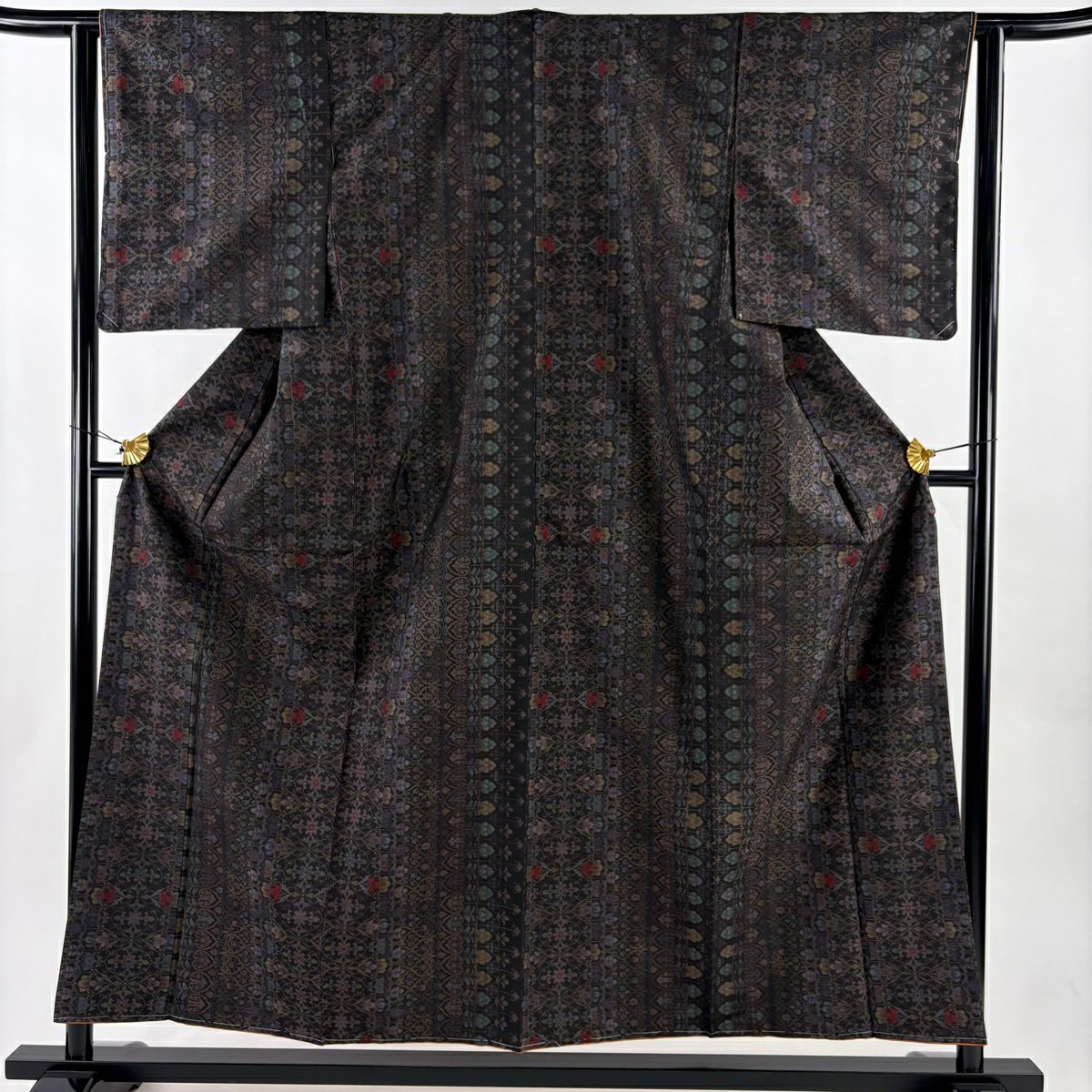 【美品】 紬織織 身長156cm 袖長63cm S 雙層 華紋 草花紋紋 茶紫 純蠶絲 秀品級