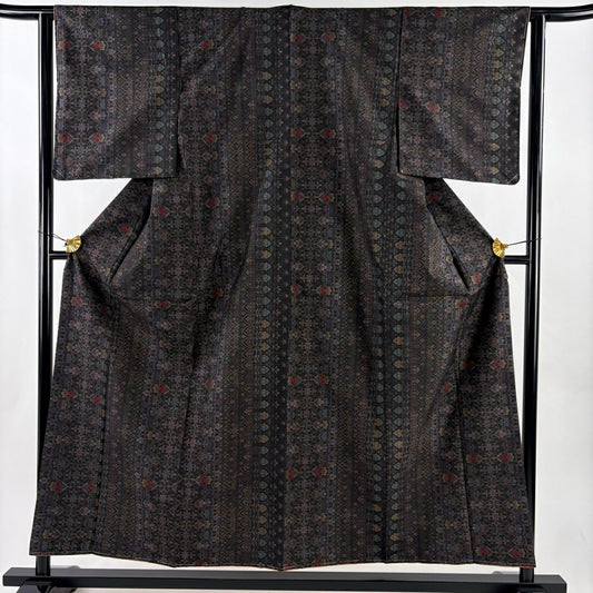 【美品】 紬織織 身長156cm 袖長63cm S 雙層 華紋 草花紋紋 茶紫 純蠶絲 秀品級