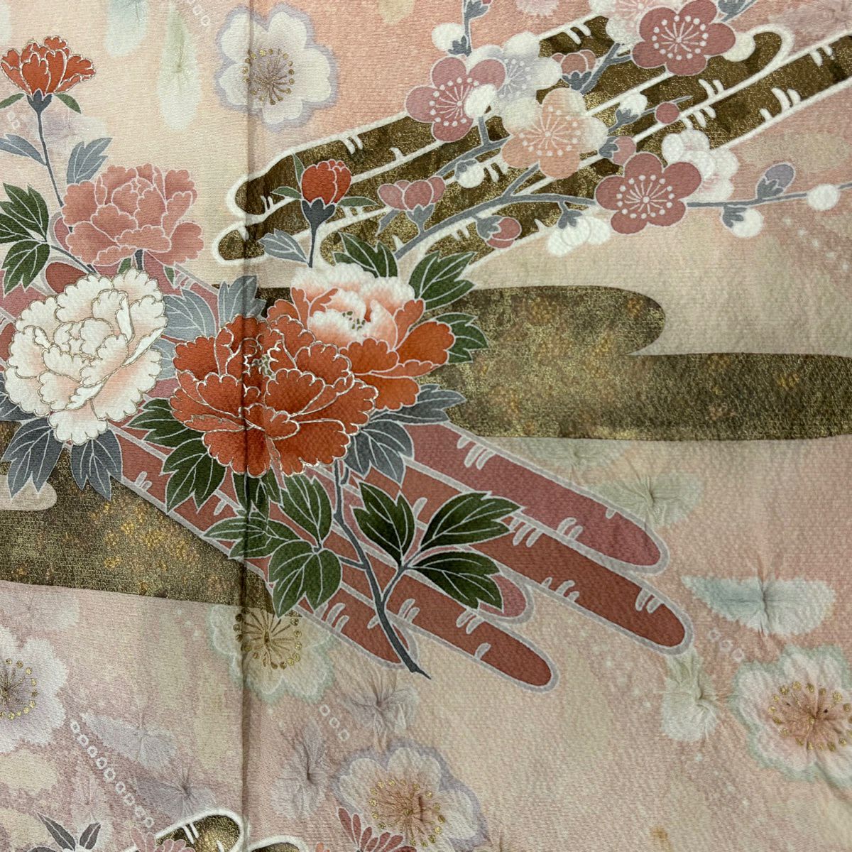 訪問服 身長162.5cm 袖長66cm M 雙層 花筏 流水 金銀彩 絞染 粉紅 純蠶絲 秀品級