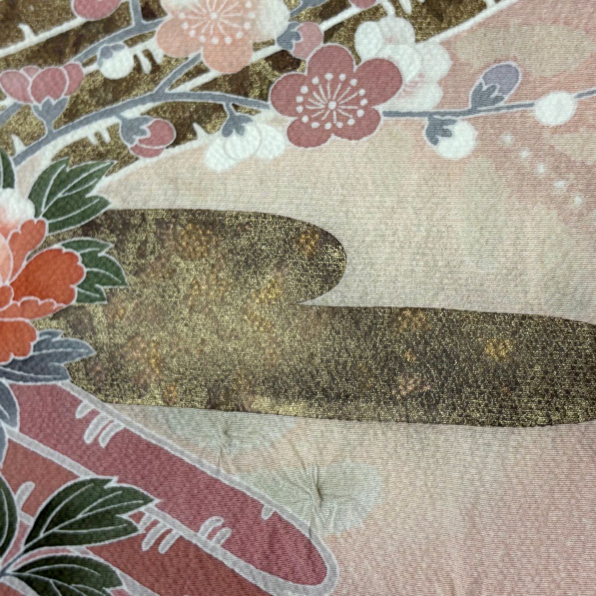 訪問服 身長162.5cm 袖長66cm M 雙層 花筏 流水 金銀彩 絞染 粉紅 純蠶絲 秀品級