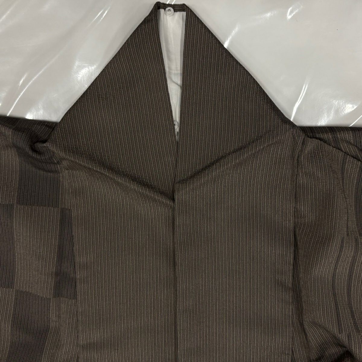 【美品】 小紋 身長151cm 袖長63.5cm S 雙層 變化市松樹 灰茶 純蠶絲 優品級