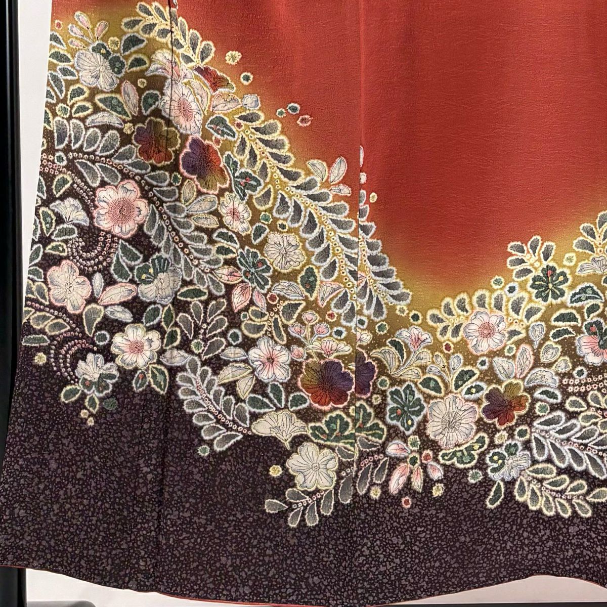 【美品】訪問服 身長153cm 袖長64.5cm M 雙層 落款あり 辻花染 漸層 茜 純蠶絲 秀品級