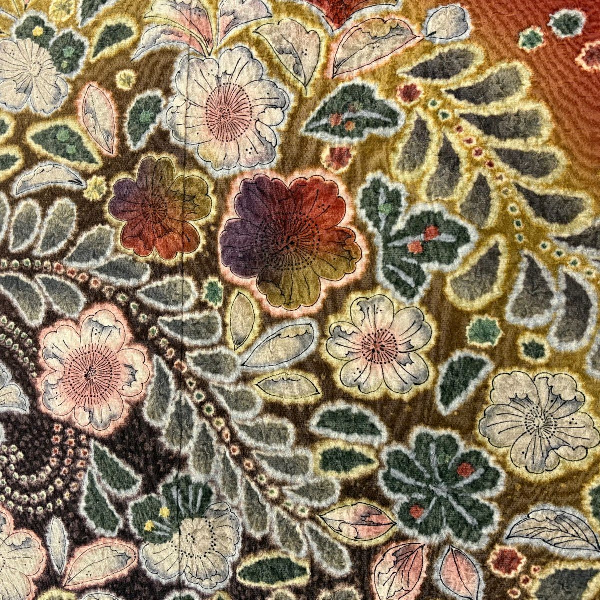 【美品】訪問服 身長153cm 袖長64.5cm M 雙層 落款あり 辻花染 漸層 茜 純蠶絲 秀品級