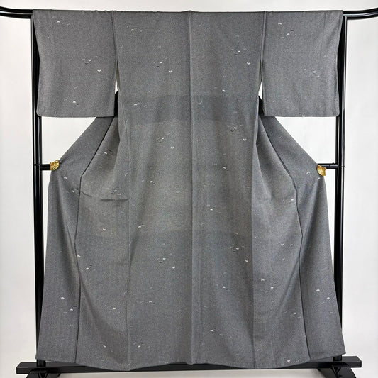 小紋 身長156.5cm 袖長65.5cm M 雙層 笠松樹 松樹葉 灰 純蠶絲 秀品級