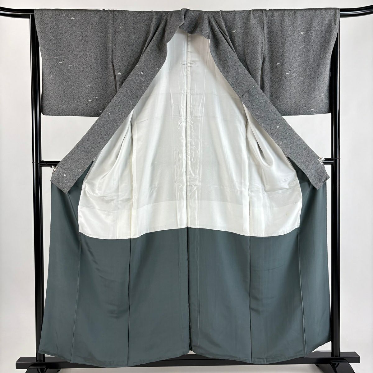 小紋 身長156.5cm 袖長65.5cm M 雙層 笠松樹 松樹葉 灰 純蠶絲 秀品級