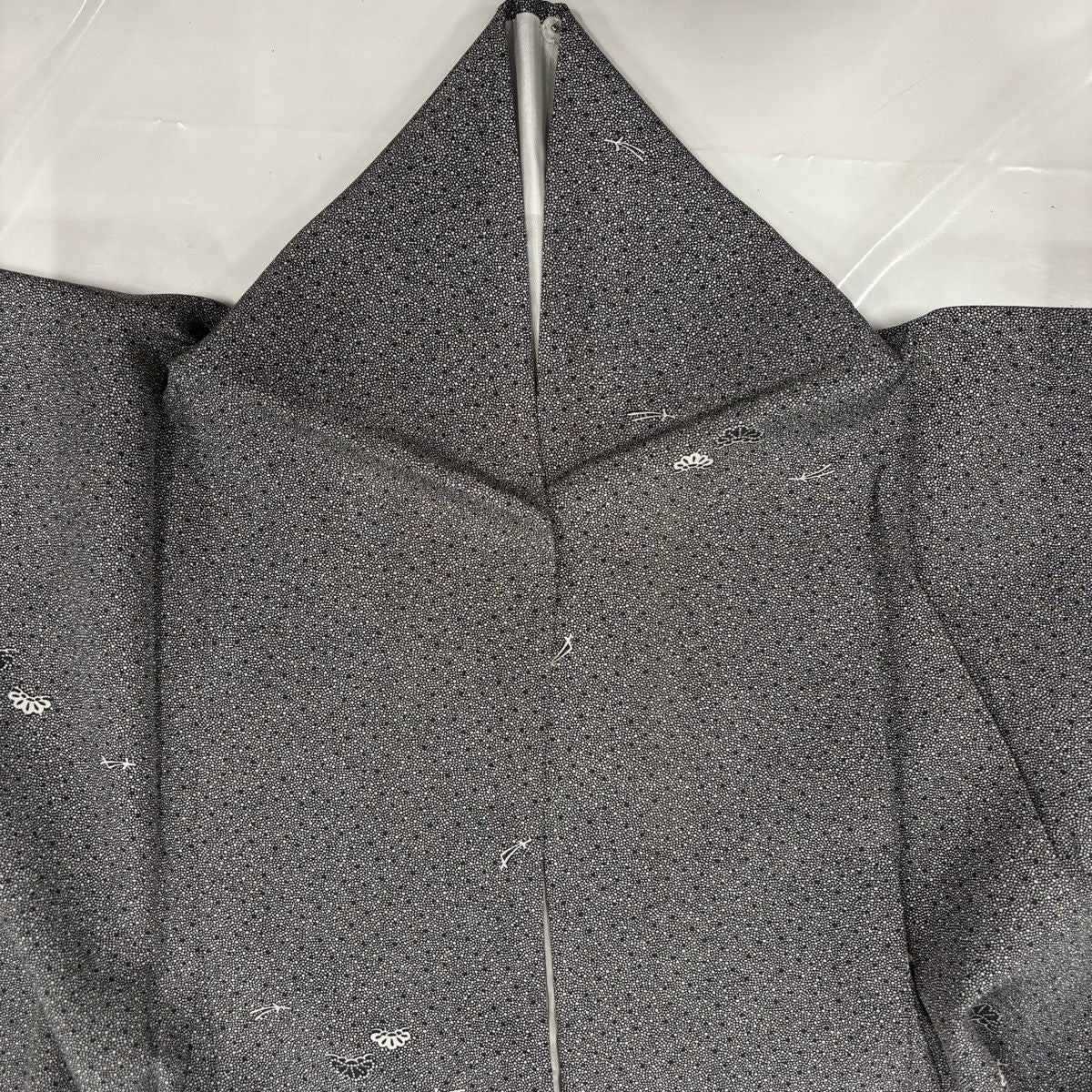 小紋 身長156.5cm 袖長65.5cm M 雙層 笠松樹 松樹葉 灰 純蠶絲 秀品級