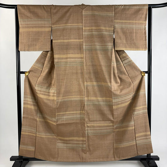 【美品】 紬織 身長160.5cm 袖長64cm M 雙層 段紋 茶 純蠶絲 秀品級