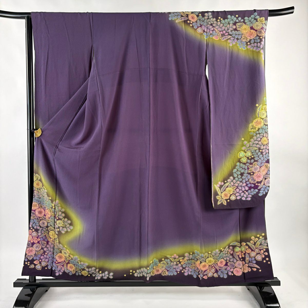 振袖禮服 身長158.5cm 袖長67cm M 雙層 落款あり 辻花染 花霞 漸層 灰紫 純蠶絲 優品級