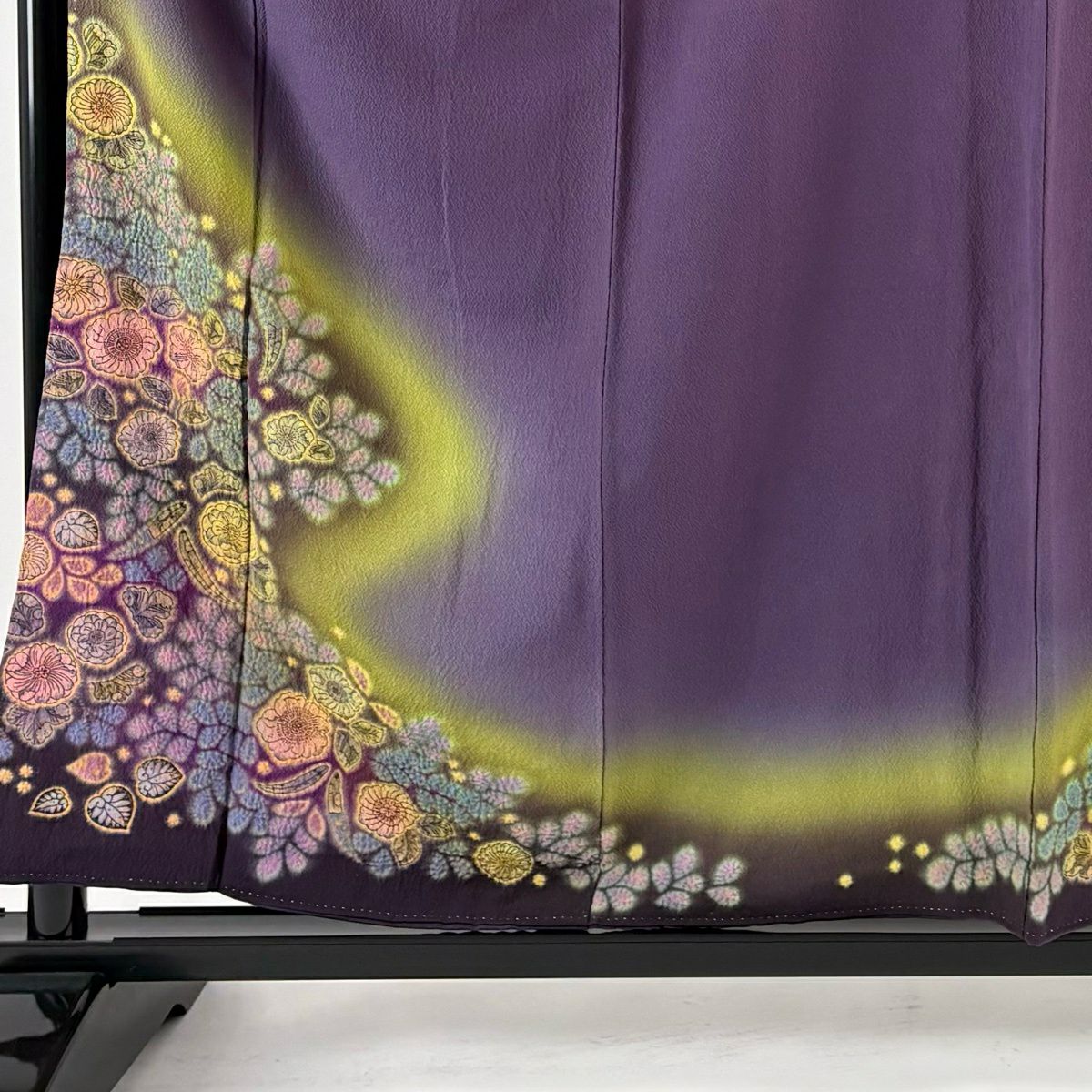 振袖禮服 身長158.5cm 袖長67cm M 雙層 落款あり 辻花染 花霞 漸層 灰紫 純蠶絲 優品級