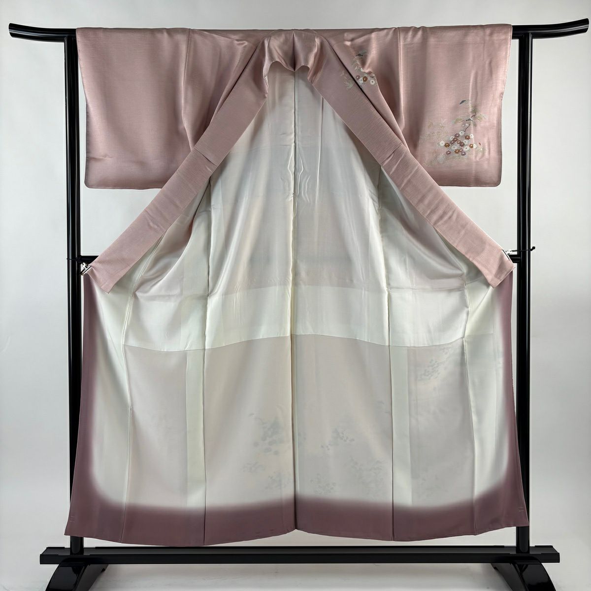 【美品】訪問服 身長155cm 袖長62.5cm S 雙層 建物 松樹竹子梅花 金銀彩 粉紅 純蠶絲 秀品級
