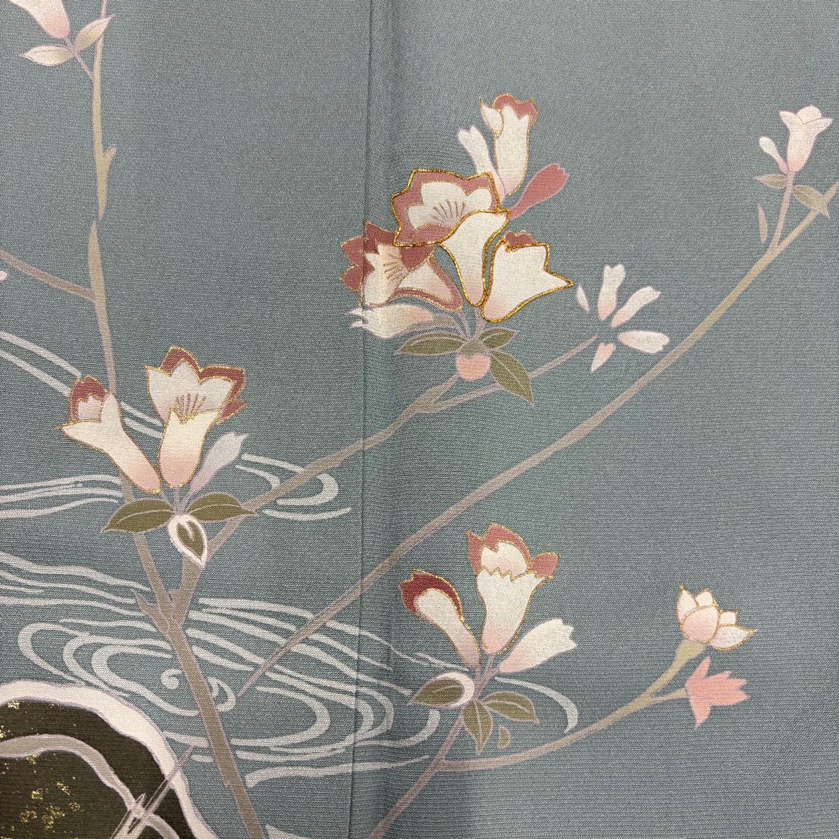 訪問服 身長160.5cm 袖長67.5cm L 雙層 枝花 流水 金絲 金銀彩 青灰 純蠶絲 秀品級