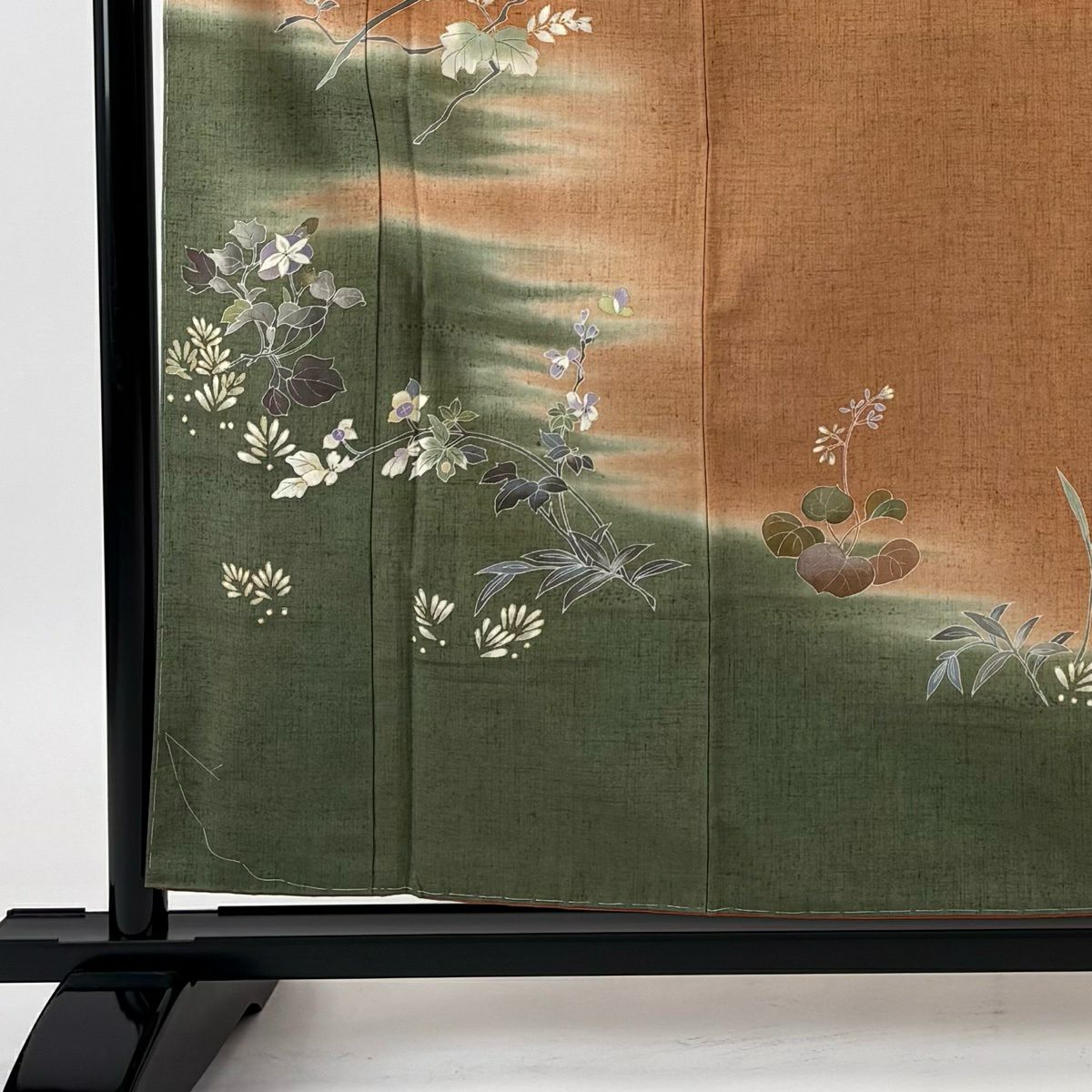 【美品】 付下 身長158cm 袖長63cm S 雙層 紬織織 落款あり 枝花 霞 金銀彩 漸層 薄茶 純蠶絲 秀品級