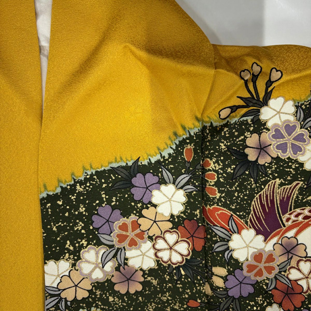【美品】振袖禮服 身長156cm 袖長63cm S 雙層 鳳凰 菊花 銀糸 金銀彩 山吹 純蠶絲 秀品級