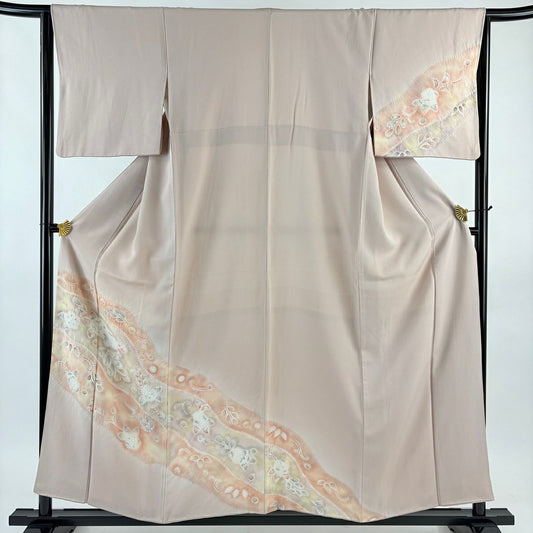 訪問服 身長156cm 袖長64cm M 雙層 道長取 草花紋紋 漸層 絞染 粉米色 純蠶絲 優品級