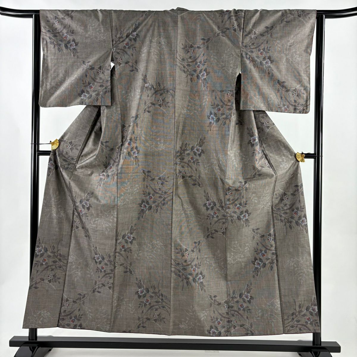 紬織 身長154cm 袖長63cm S 雙層 枝花 焦茶 純蠶絲 秀品級