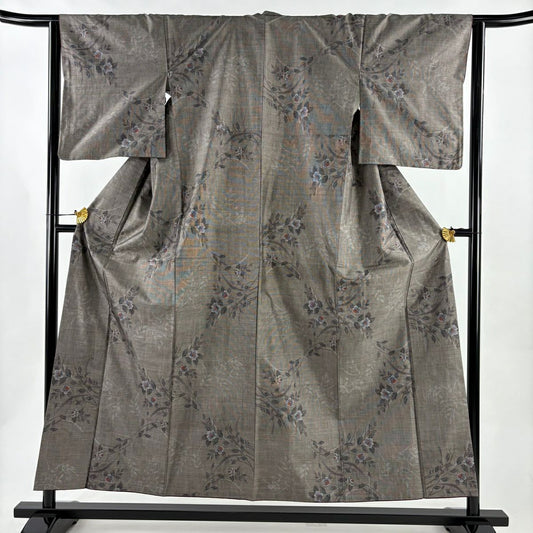 紬織 身長154cm 袖長63cm S 雙層 枝花 焦茶 純蠶絲 秀品級