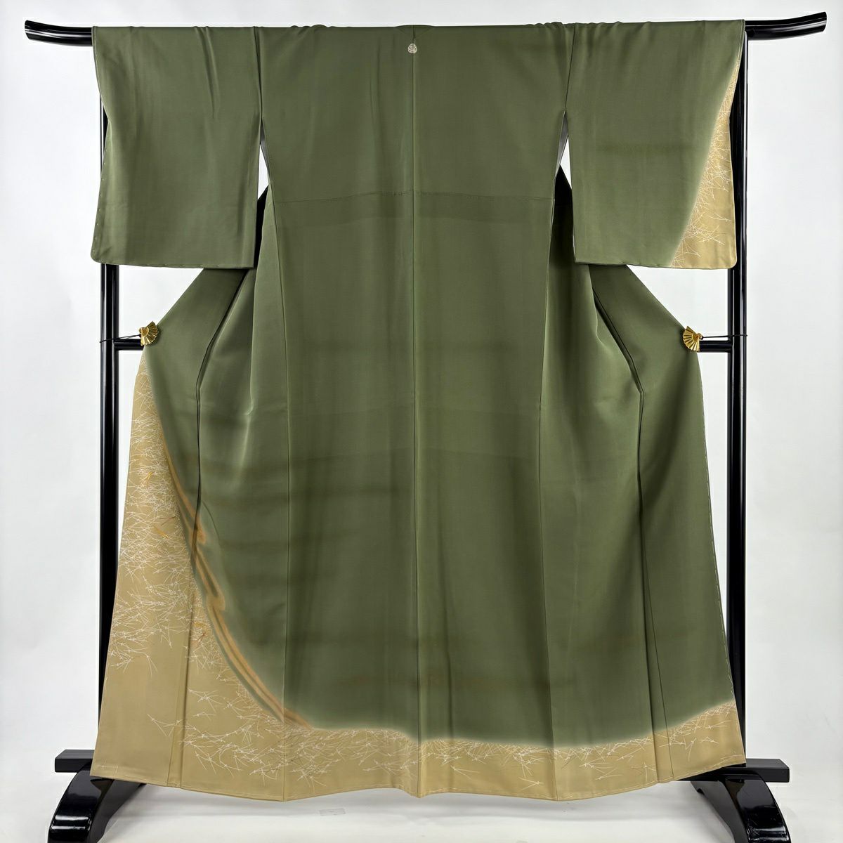 訪問服 身長162cm 袖長67.5cm L 雙層 松樹葉 霞 金絲 金銀彩 鶯 綠 純蠶絲 秀品級 一個紋