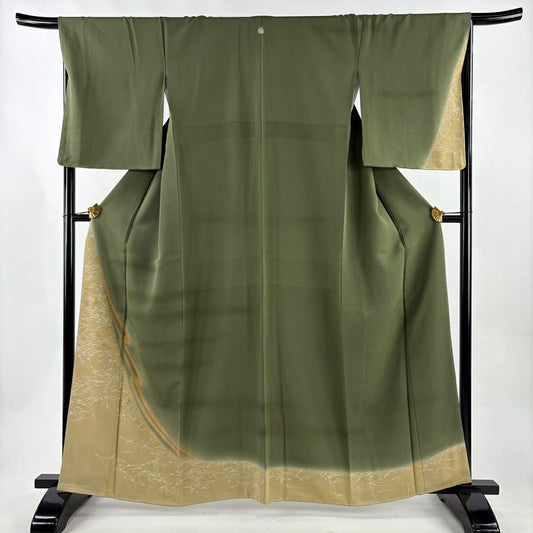 訪問服 身長162cm 袖長67.5cm L 雙層 松樹葉 霞 金絲 金銀彩 鶯 綠 純蠶絲 秀品級 一個紋