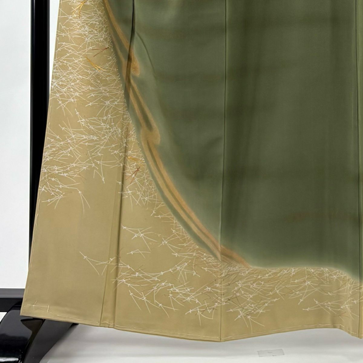 訪問服 身長162cm 袖長67.5cm L 雙層 松樹葉 霞 金絲 金銀彩 鶯 綠 純蠶絲 秀品級 一個紋