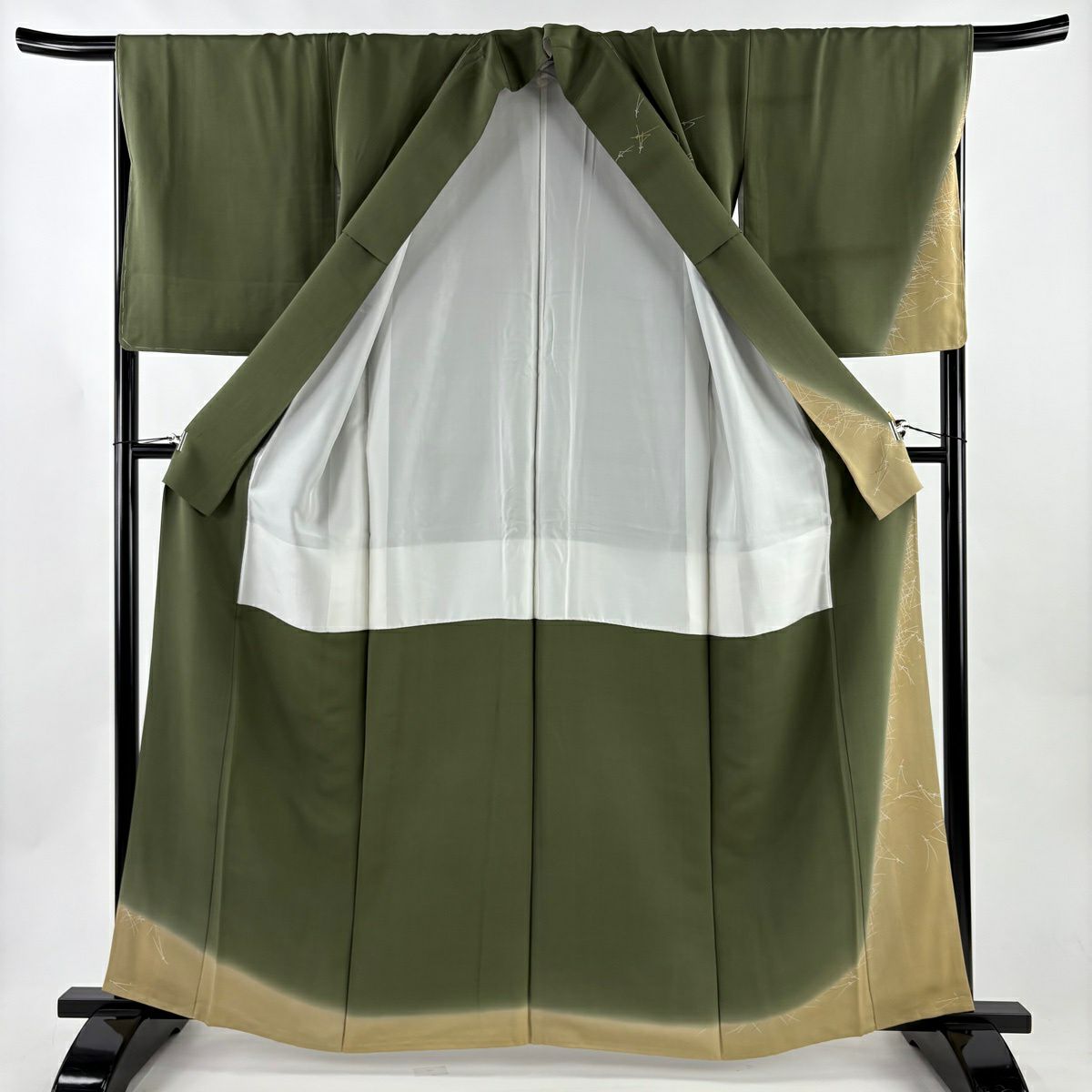 訪問服 身長162cm 袖長67.5cm L 雙層 松樹葉 霞 金絲 金銀彩 鶯 綠 純蠶絲 秀品級 一個紋