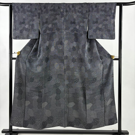 【美品】 付下 身長152cm 袖長62cm S 雙層 寄せ花 小花 黑 純蠶絲 秀品級