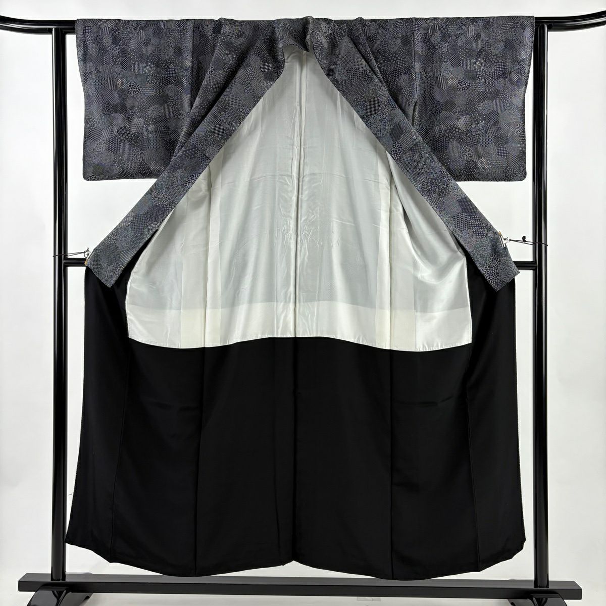 【美品】 付下 身長152cm 袖長62cm S 雙層 寄せ花 小花 黑 純蠶絲 秀品級