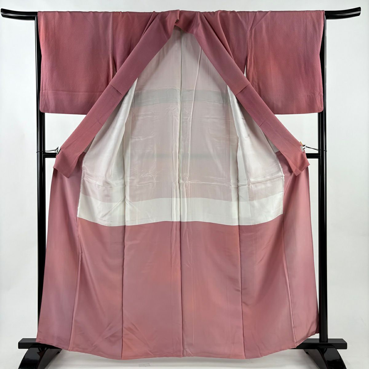 【美品】 小紋 身長162cm 袖長65.5cm M 雙層 斉藤三才 落款あり 漸層圖案 粉紅 純蠶絲 優品級 一個紋