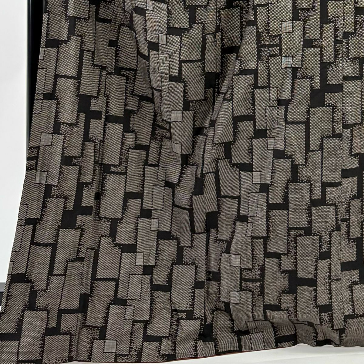 【美品】 紬織 身長170cm 袖長66.5cm M 雙層 幾何圖案 焦茶 純蠶絲 秀品級