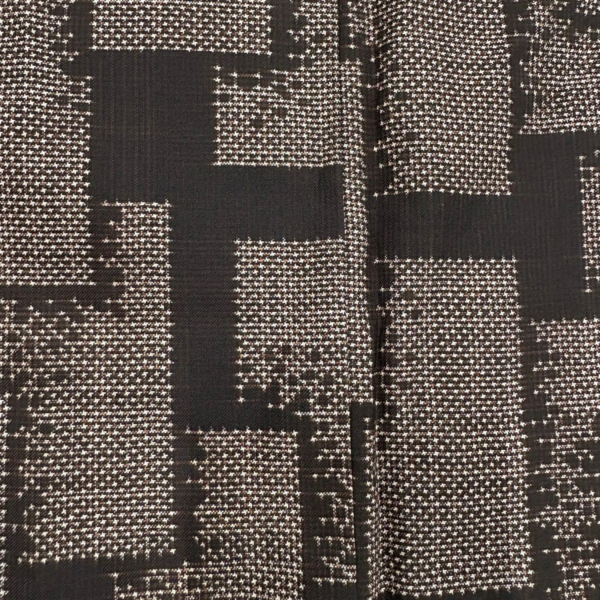 【美品】 紬織 身長170cm 袖長66.5cm M 雙層 幾何圖案 焦茶 純蠶絲 秀品級