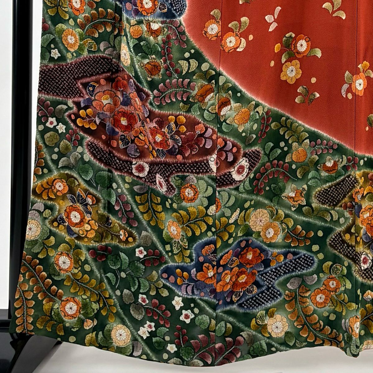【美品】訪問服 身長160.5cm 袖長66cm M 雙層 辻花染 分色 絹緞 朱 純蠶絲 秀品級