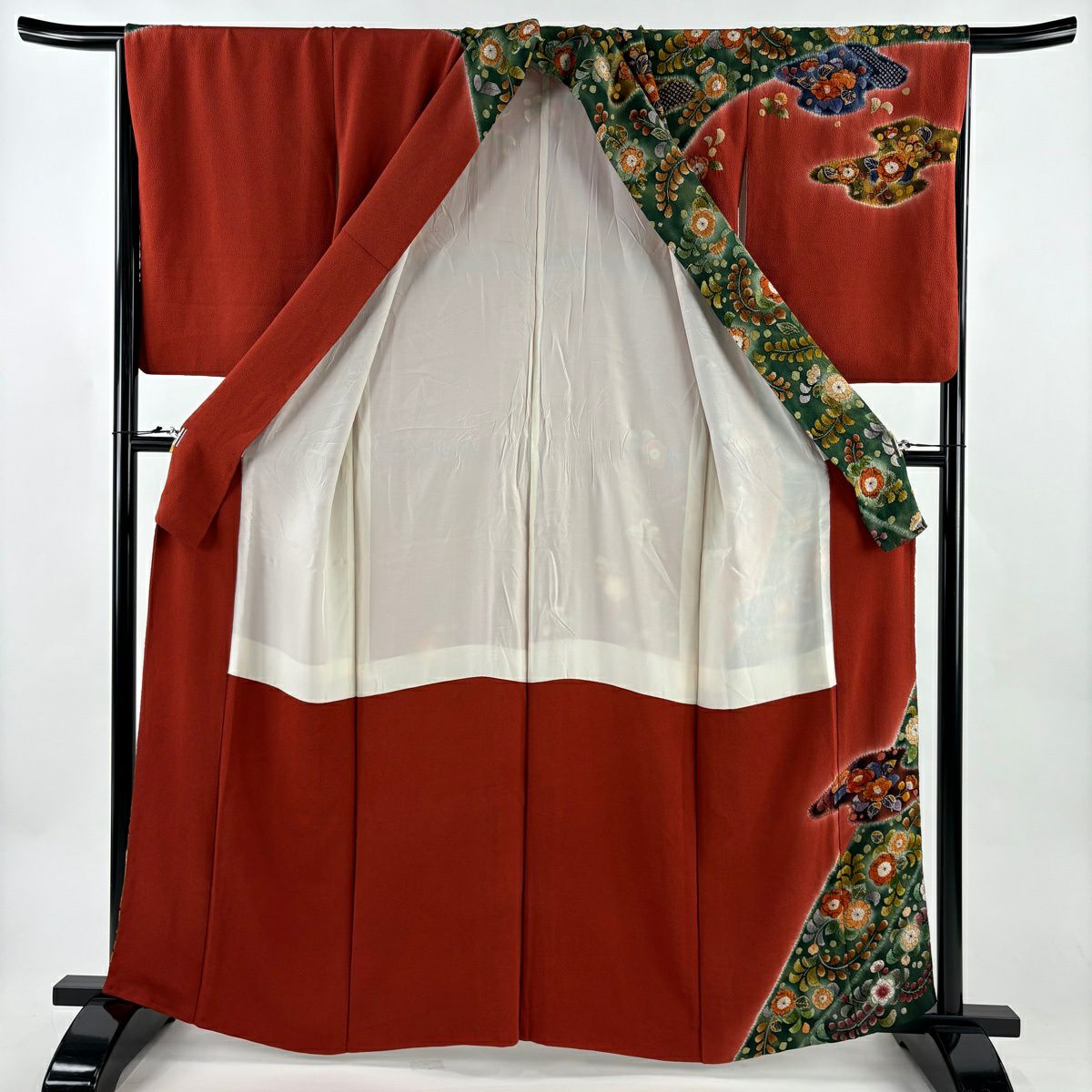 【美品】訪問服 身長160.5cm 袖長66cm M 雙層 辻花染 分色 絹緞 朱 純蠶絲 秀品級