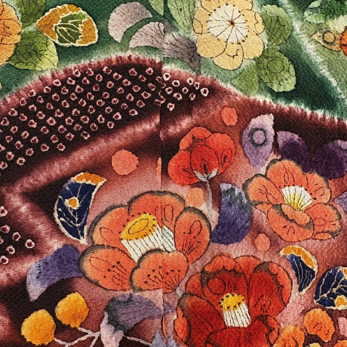 【美品】訪問服 身長160.5cm 袖長66cm M 雙層 辻花染 分色 絹緞 朱 純蠶絲 秀品級