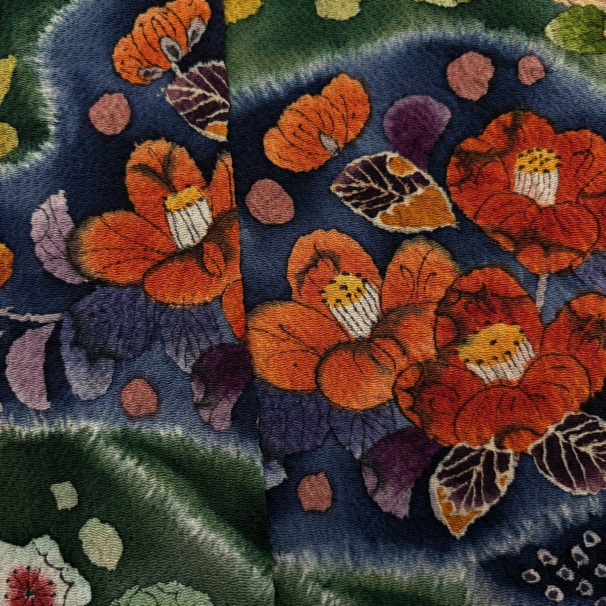 【美品】訪問服 身長160.5cm 袖長66cm M 雙層 辻花染 分色 絹緞 朱 純蠶絲 秀品級