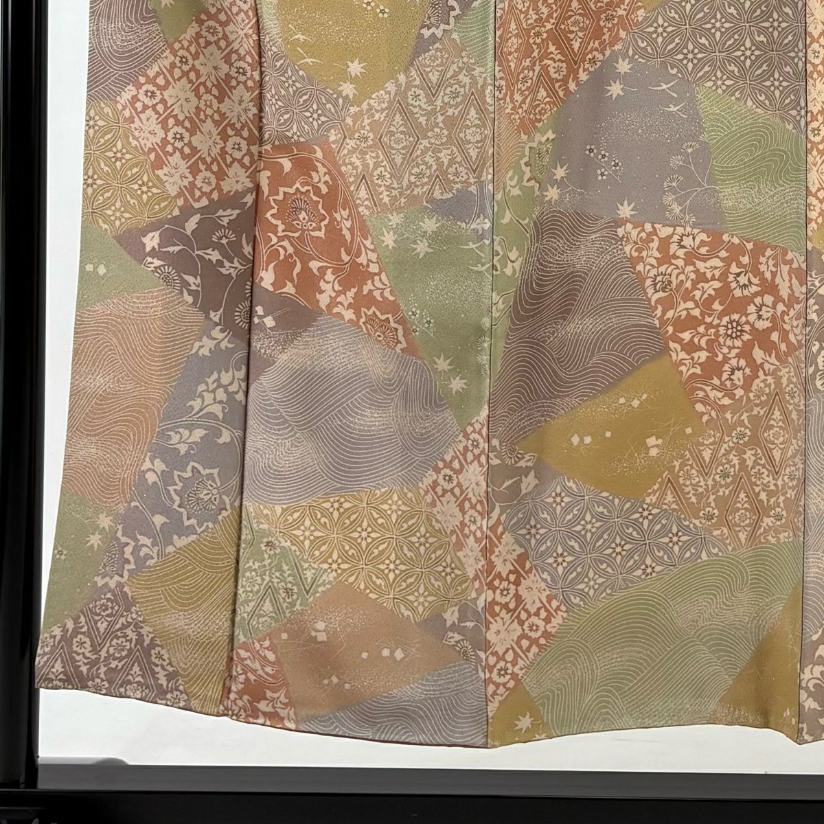 【美品】 小紋 身長151cm 袖長62cm S 雙層 寄せ柄 草花紋紋 金銀彩 粉米色 純蠶絲 秀品級