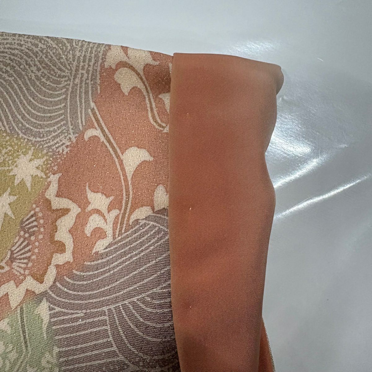 【美品】 小紋 身長151cm 袖長62cm S 雙層 寄せ柄 草花紋紋 金銀彩 粉米色 純蠶絲 秀品級