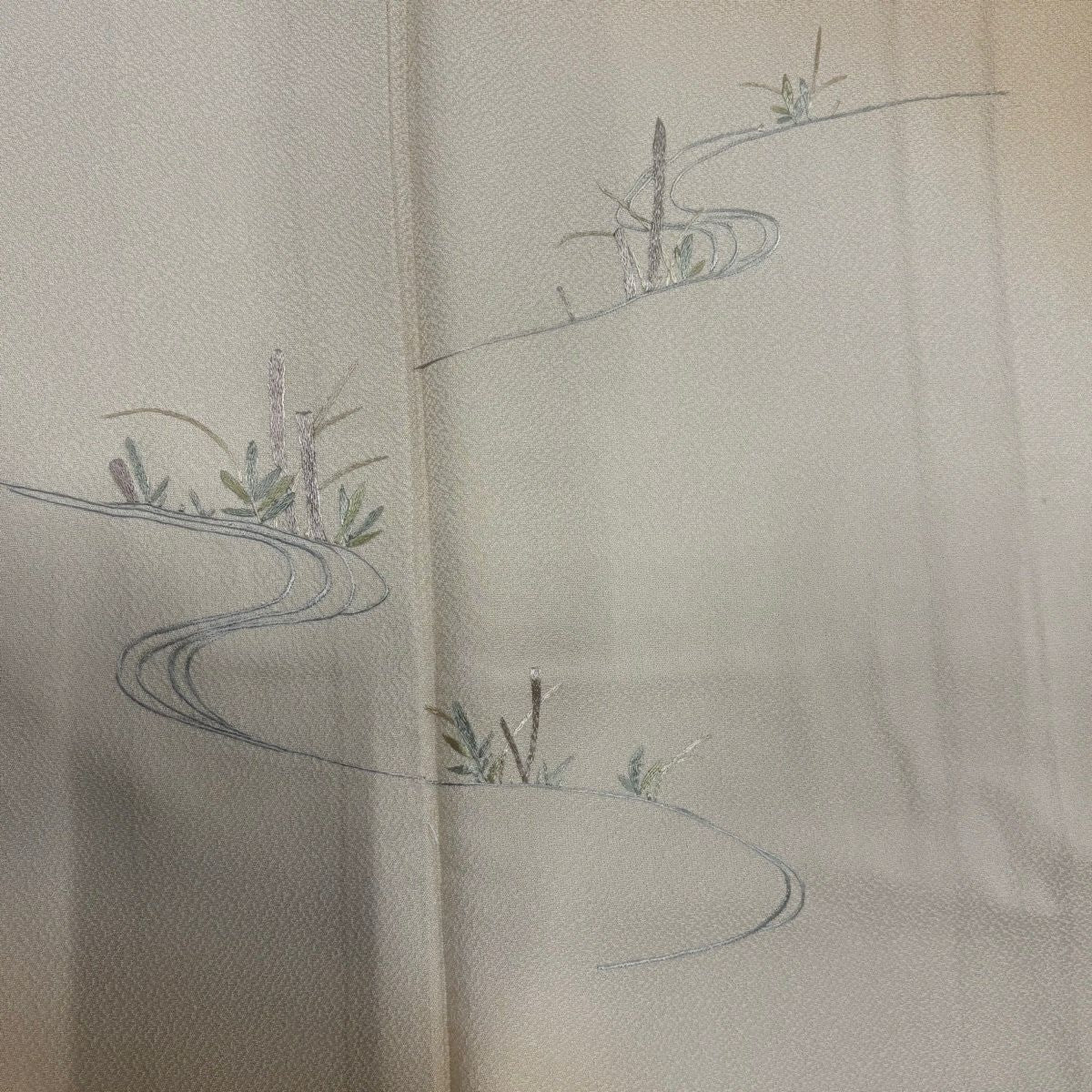 付下 身長158.5cm 袖長64cm M 雙層 葉柄 流水 蘇州刺繡 漸層 米色 純蠶絲 優品級