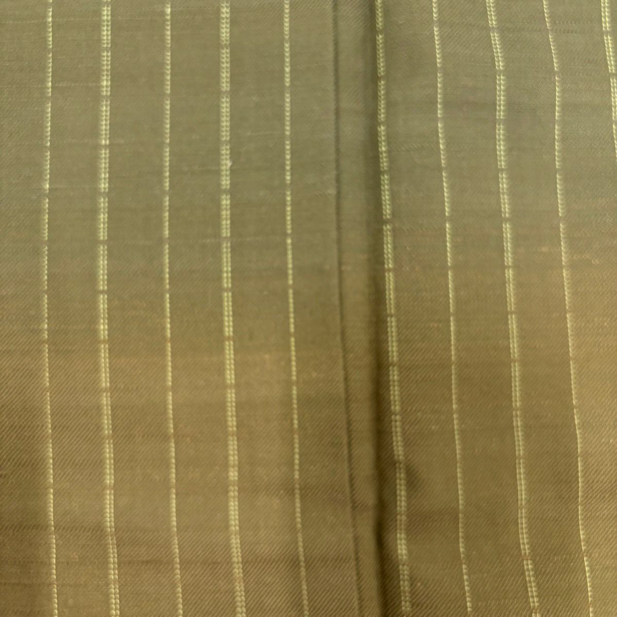 【美品】 付下 身長159cm 袖長65cm M 雙層 紬織織 縞 段縞 艾草綠 純蠶絲 優品級
