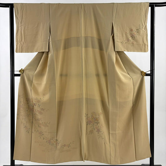 付下 身長151cm 袖長60.5cm S 雙層 貝桶 観世水 刺繡 米色 純蠶絲 優品級