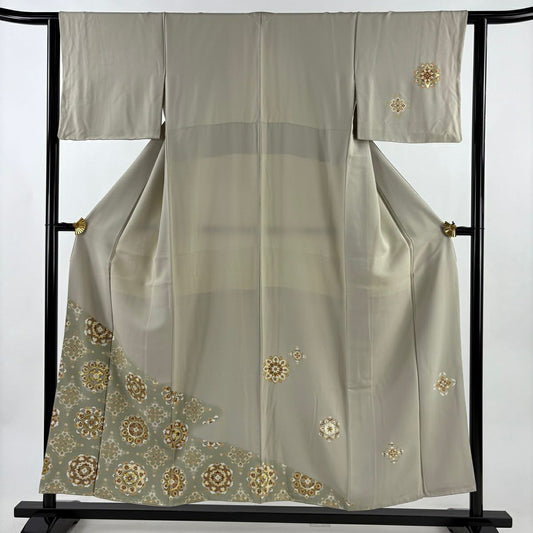 付下 身長154cm 袖長62cm S 雙層 華紋 金彩裝飾 漸層 灰茶 純蠶絲 優品級