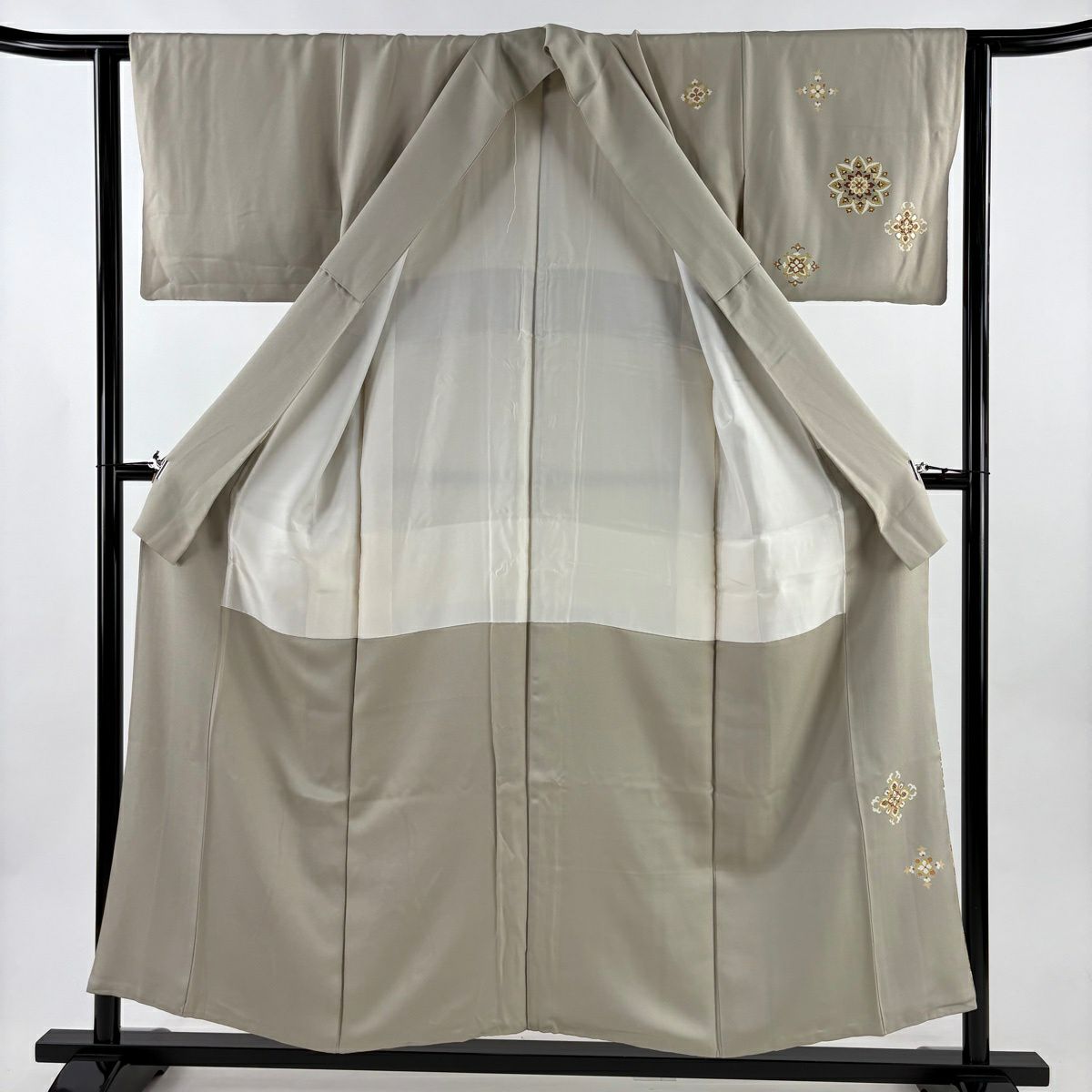 付下 身長154cm 袖長62cm S 雙層 華紋 金彩裝飾 漸層 灰茶 純蠶絲 優品級