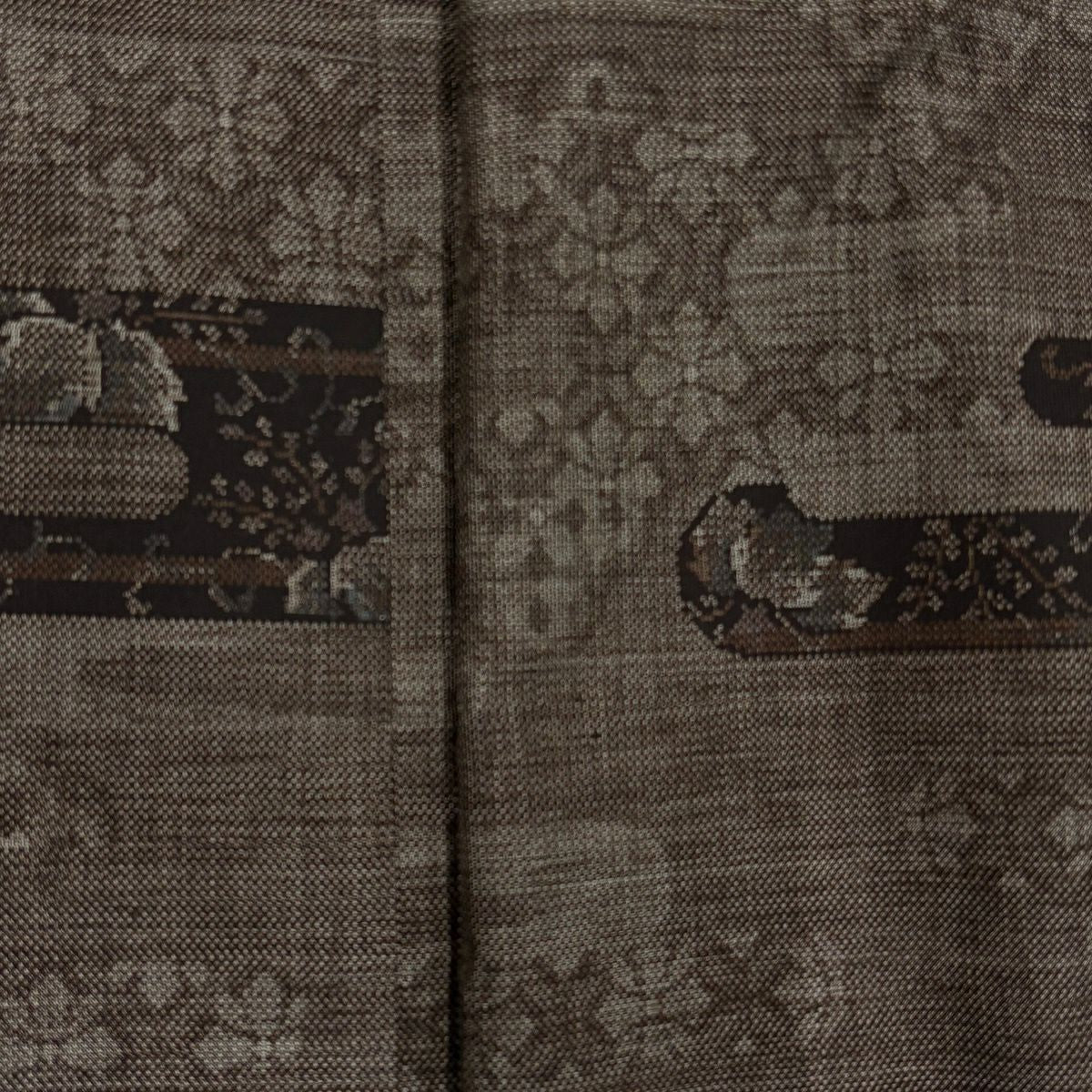 【美品】 紬織織 身長161cm 袖長62cm S 雙層 ヱ霞 草花紋紋 焦茶 純蠶絲 秀品級