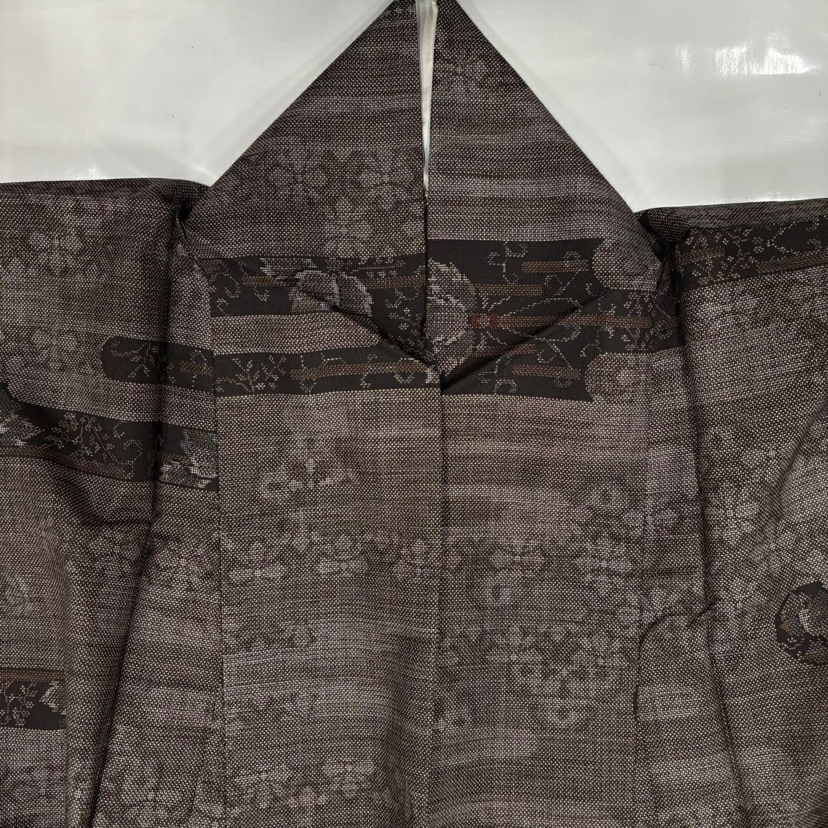 【美品】 紬織織 身長161cm 袖長62cm S 雙層 ヱ霞 草花紋紋 焦茶 純蠶絲 秀品級