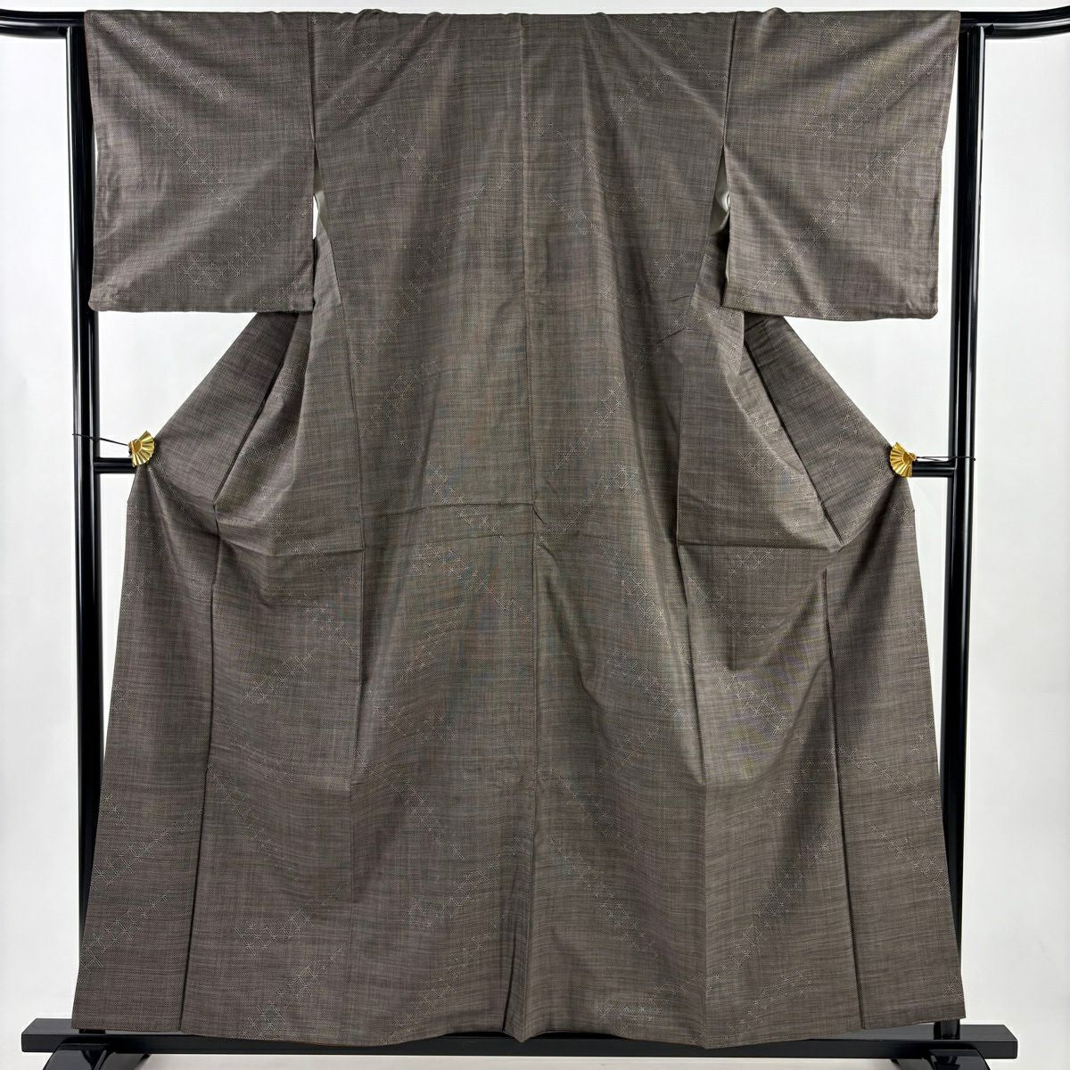 【美品】 紬織 身長158cm 袖長64cm M 雙層 幾何學 焦茶 純蠶絲 秀品級