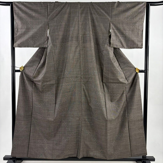 【美品】 紬織 身長158cm 袖長64cm M 雙層 幾何學 焦茶 純蠶絲 秀品級