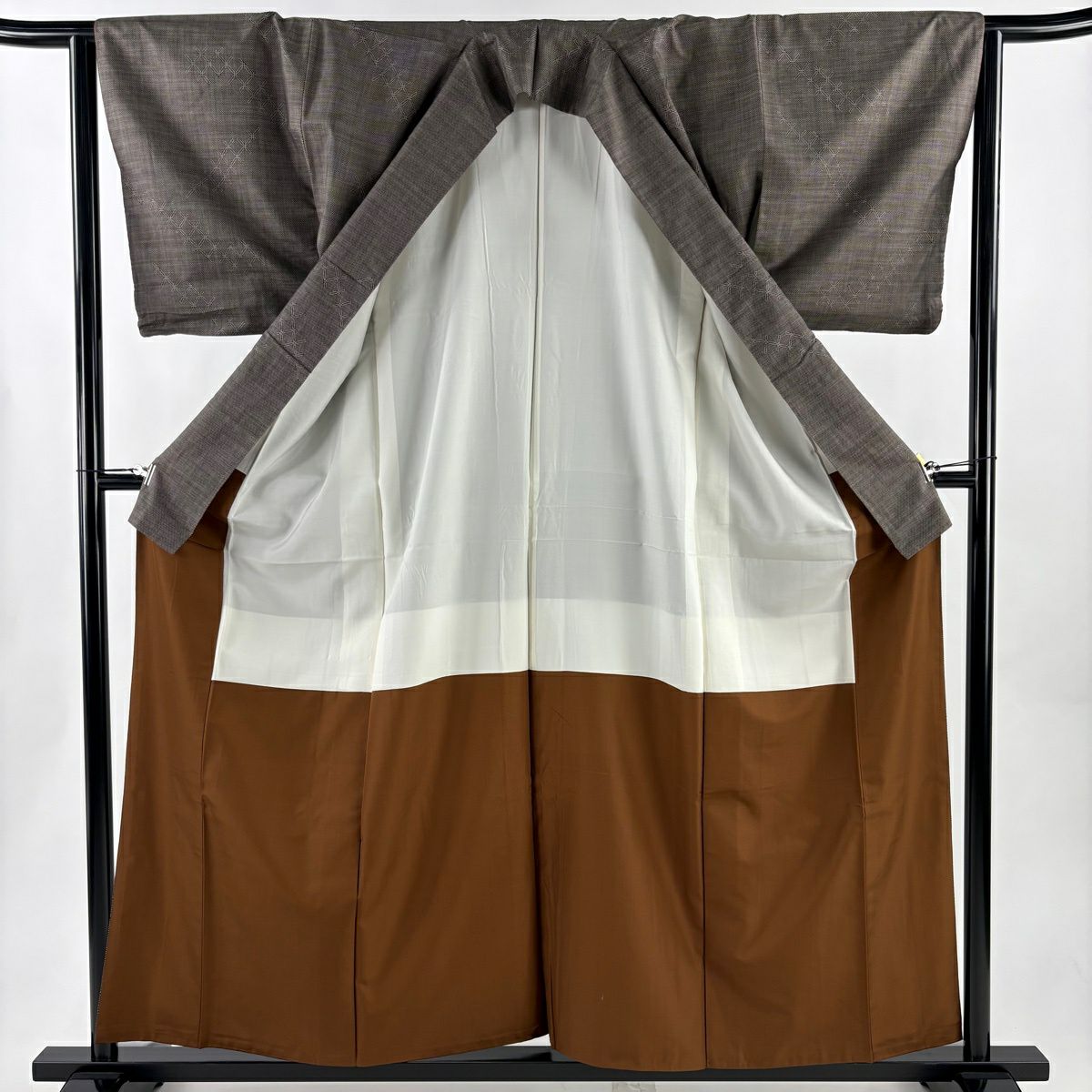【美品】 紬織 身長158cm 袖長64cm M 雙層 幾何學 焦茶 純蠶絲 秀品級