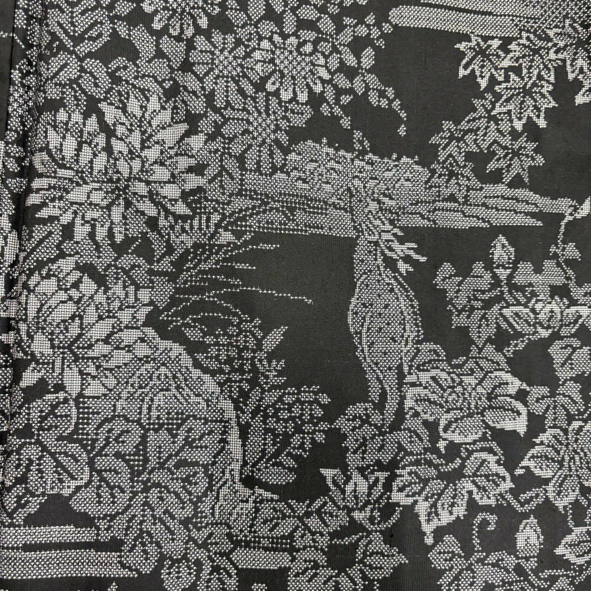 【美品】 紬織 身長163.5cm 袖長64.5cm M 雙層 草花紋 霞 墨 黑 純蠶絲 秀品級