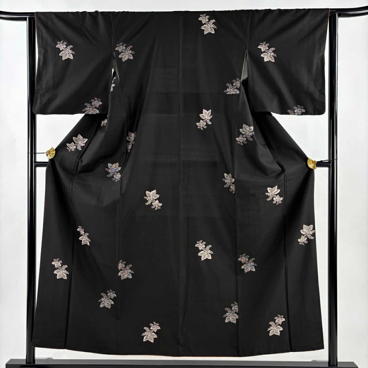 【美品】 付下 身長153cm 袖長63cm S 雙層 紬織織 桐 刺繡 焦茶 純蠶絲 秀品級