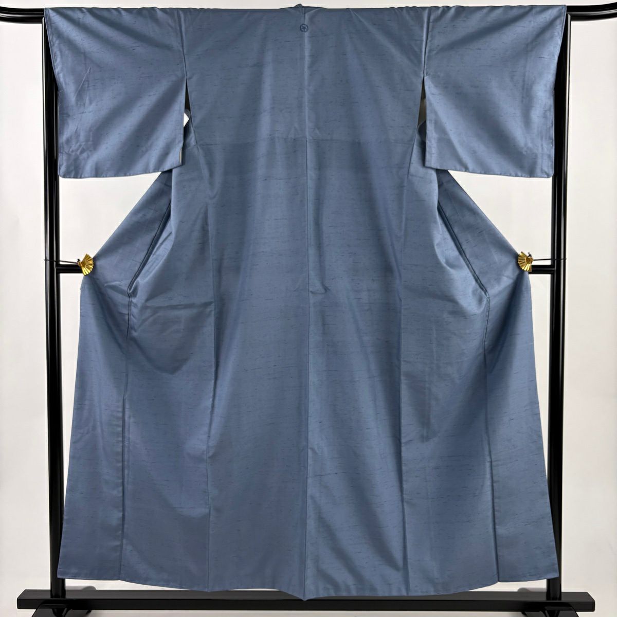 【美品】 紬織 身長154.5cm 袖長65cm M 雙層 岡本幸治 落款あり 水色 純蠶絲 秀品級 一つ紋