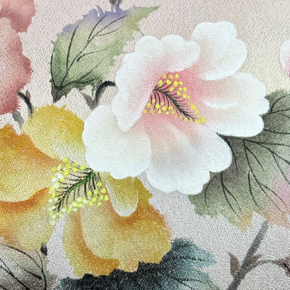 袋帶 秀品級 附有落款 枝花 金金箔 紅紫 大鼓圖案 純蠶絲